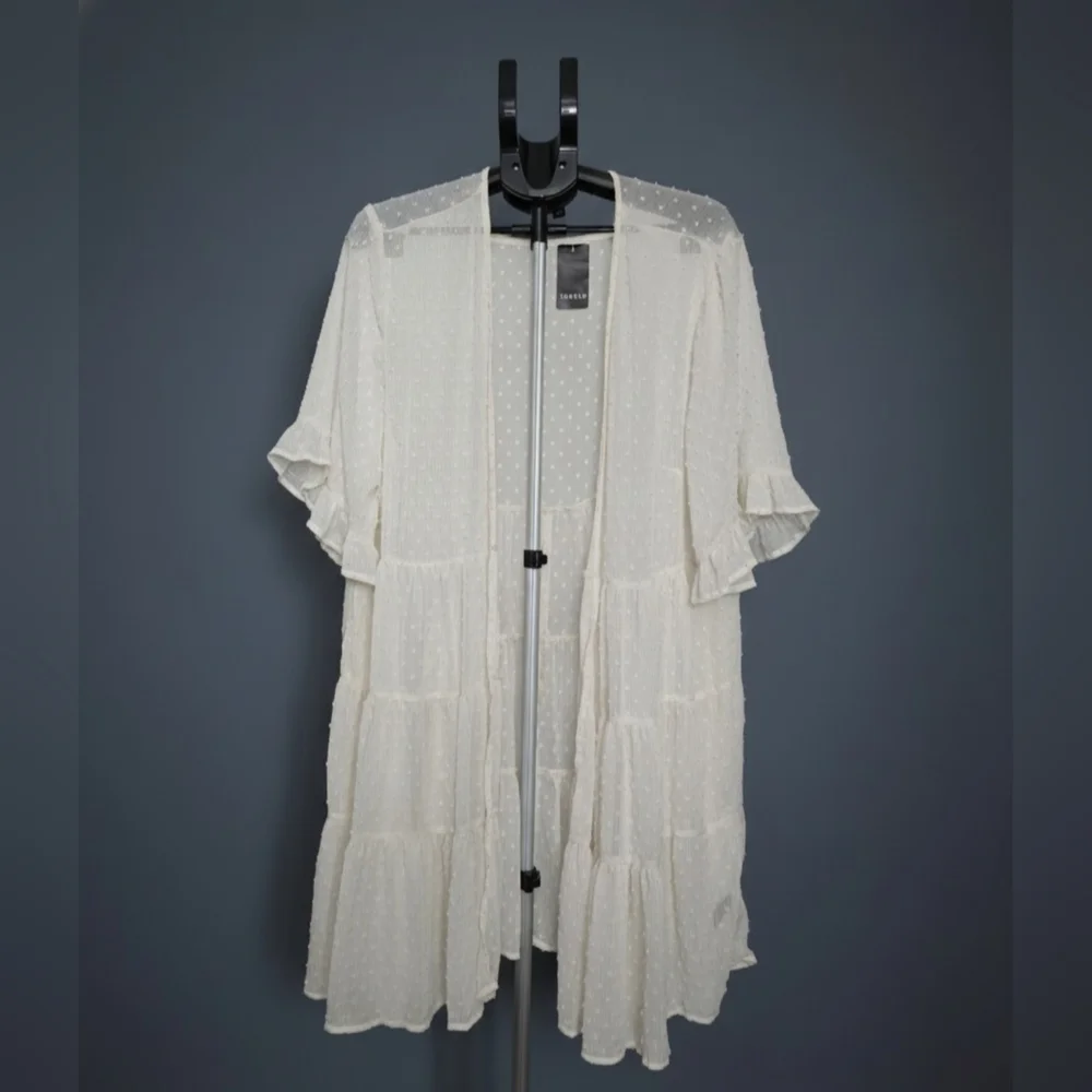 White Sheer Ruffle Kimono - Picture 1 of 2
